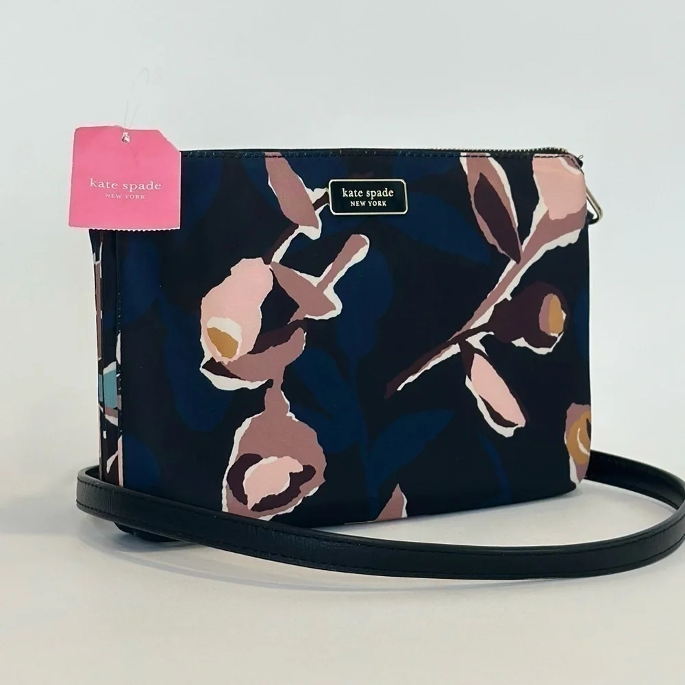 Kate Spade New York Triple Gusset Crossbody Bag with Dawn Paper Rose Print